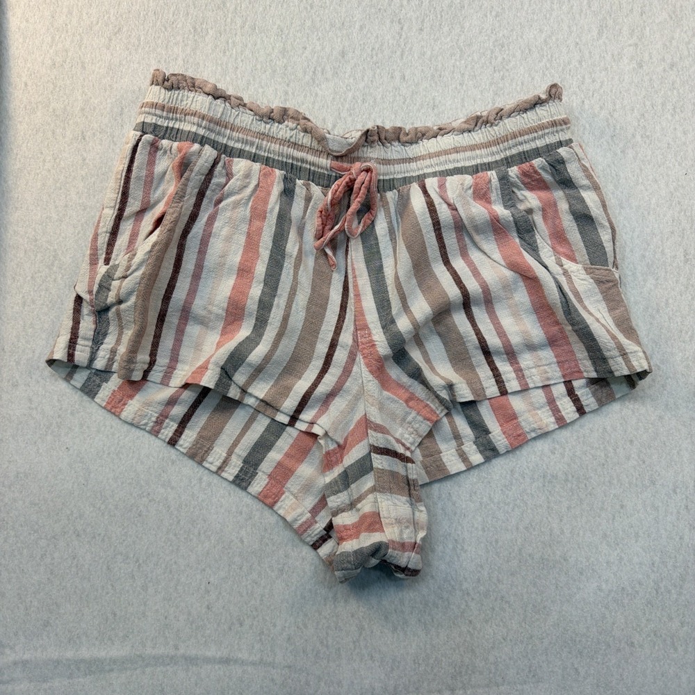 Aeropostale Womens Striped Paperbag Waist Shorts Pink Grey Cream Medium